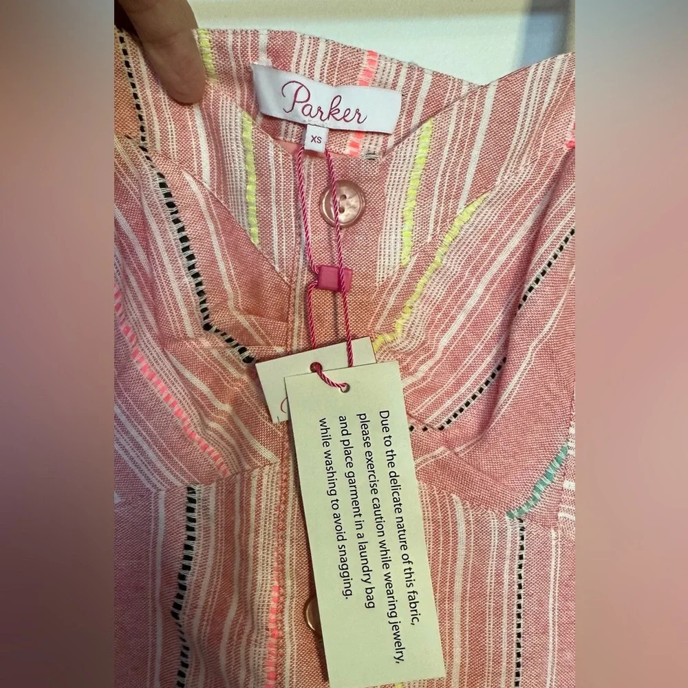 NWT Parker Katarina Pink Striped Button Front Crop Top Size XS - Picture 11 of 12